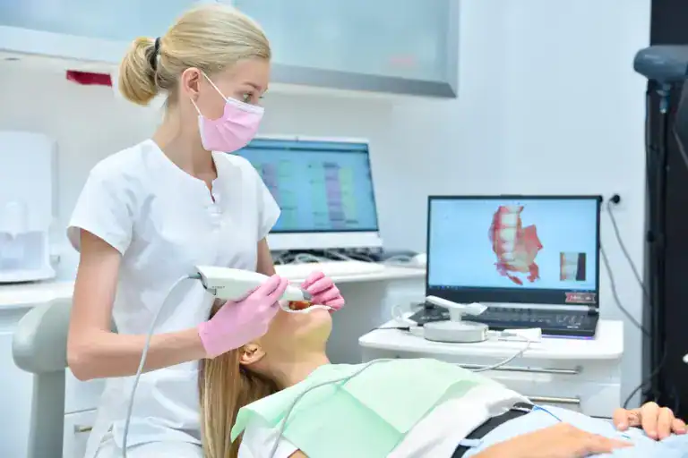 Dental specialist performing a teeth scan